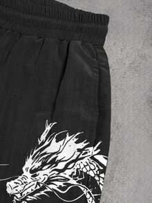 Sport MetroGents Men's Japanese Dragon Print Drawstring Waist Pocket Loose Fit Sweatpants Sweat Pants - Black - View 6