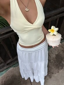 Sunnyshic 夏季時尚設計法式優雅溫柔度假海灘白色百搭休閒多層荷葉邊蛋糕女款長裙 - 白色 - 查看 6