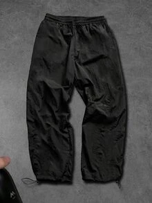 GymRaken Men's Casual Comfortable Sports Patchwork Design Small Print Straight Leg Drawstring Pants, Suitable For All Seasons, Gym - Black - View 2