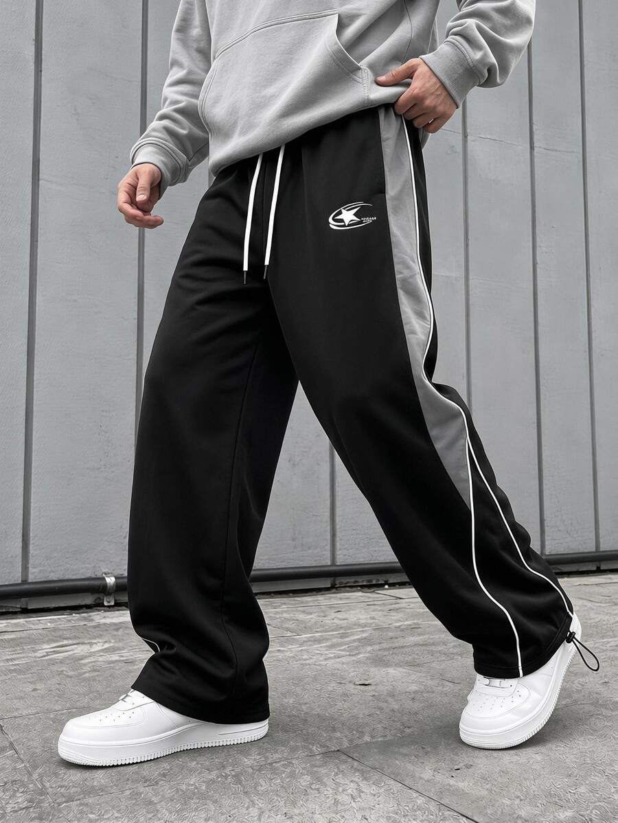 Sport MetroGents Men's Patchwork Printed Sports Long Pants, Gym - Black - View 1