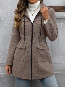 EMERY ROSE Women's Plaid Casual Versatile Daily Wear Hooded Trench Coat Jacket Fall Clothes For Women Winter Outfit For Women Women Fall Winter Jacket - Multicolor - View 4