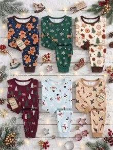 SHEIN Young Boy Cartoon Pattern Knitted Soft Crew Neck Long Sleeve Pullover Top Elastic Waist Slim Fit Long Pants 2pcs Set, Suitable For Autumn/Winter Christmas Halloween New Year Gift - Navy Blue - View 8