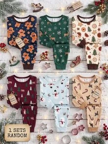SHEIN Young Boy Cartoon Pattern Knitted Soft Crew Neck Long Sleeve Pullover Top Elastic Waist Slim Fit Long Pants 2pcs Set, Suitable For Autumn/Winter Christmas Halloween New Year Gift - Navy Blue - View 9