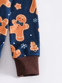 SHEIN Young Boy Cartoon Pattern Knitted Soft Crew Neck Long Sleeve Pullover Top Elastic Waist Slim Fit Long Pants 2pcs Set, Suitable For Autumn/Winter Christmas Halloween New Year Gift - Navy Blue - View 5