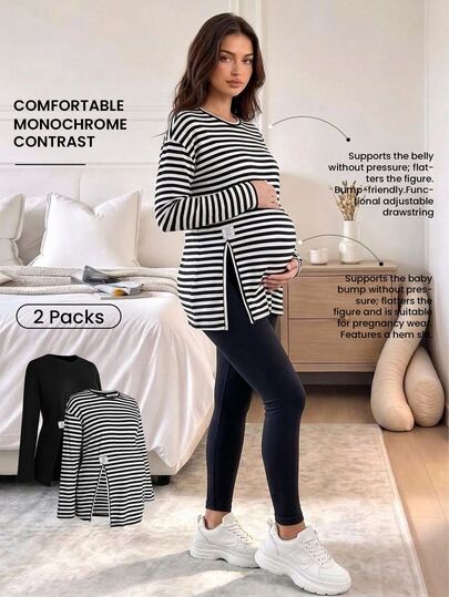 Modmama 2 piezas Camisetas de maternidad para otoño