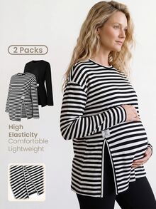 Modmama 2PCS Maternity T-Shirts Fall Ladies Winter Housecoat Winter Outfit For Women - Multicolor - View 2