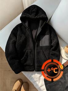 SHEIN Clasi Plus Size Women's Solid Color Casual Smart Baggy Elegant Versatile Daily Wear Hooded Jacket Autumn Holiday Going Out Club Vacation Black - Black - View 10