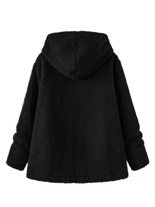 SHEIN Clasi Plus Size Women's Solid Color Casual Smart Baggy Elegant Versatile Daily Wear Hooded Jacket Autumn Holiday Going Out Club Vacation Black - Black - View 7