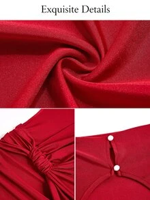 SOLERSUN Women's Summer/ Party Dinner Night Dress, Dark Red Shiny Fabric, High Neck, Sleeveless, Backless, Ribbon Decor, Ruched Hip, Extra Long Elegant - Burgundy - View 10