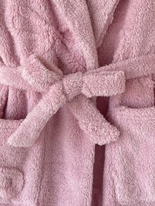 SHEIN 兒童青少年女孩軟心刺繡純色粉紅色，適合青少年女孩，秋冬季青少年女孩 - 粉色 - 查看 7