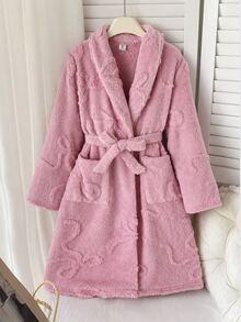 SHEIN 兒童青少年女孩軟心刺繡純色粉紅色，適合青少年女孩，秋冬季青少年女孩 - 粉色 - 查看 5