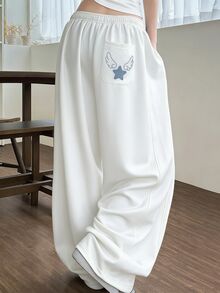 DAZY American Style Women Casual Wide Leg Sweatpants - White - View 3