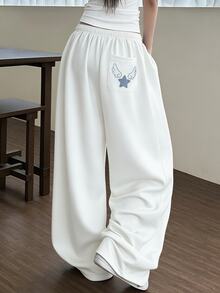 DAZY American Style Women Casual Wide Leg Sweatpants - White - View 2