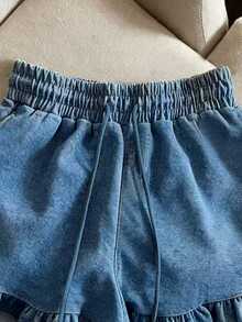 Resyla [Denim Effect] Women's Casual Ruffle Drawstring Shorts, Versatile Bottom Wear - Multicolor - View 6