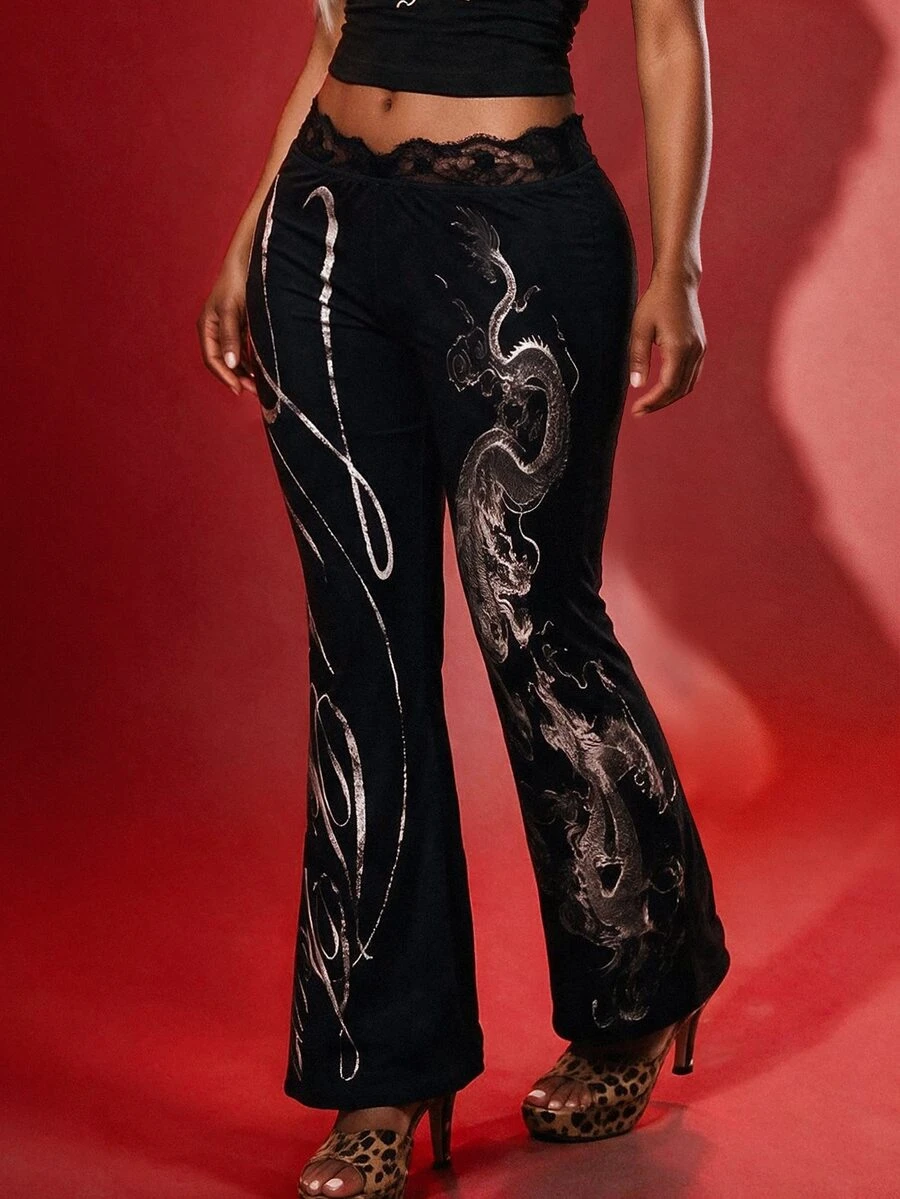 Vadaroq Women's Streetwear Going Out Y2K Vacation Outfits Rave Outfit Lace Stretchy Comfortable High - Black - View 1