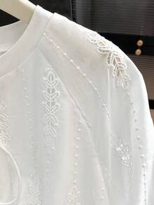 Lacomfia Women's Lace-Up Long Sleeve Embroidered Versatile Elegant Plus Size Blouse Fall - White - View 4