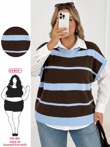 SHEIN CURVE+ 大尺碼秋冬保暖休閒 1960s 90s 針織上衣背心 2026 22W 校園學院風 棕色 - 彩色 - 查看 1