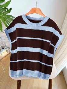 SHEIN CURVE+ 大尺碼秋冬保暖休閒 1960s 90s 針織上衣背心 2026 22W 校園學院風 棕色 - 彩色 - 查看 5