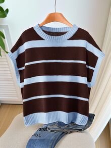 SHEIN CURVE+ 大尺碼秋冬保暖休閒 1960s 90s 針織上衣背心 2026 22W 校園學院風 棕色 - 彩色 - 查看 4