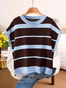 SHEIN CURVE+ 大尺碼秋冬保暖休閒 1960s 90s 針織上衣背心 2026 22W 校園學院風 棕色 - 彩色 - 查看 6
