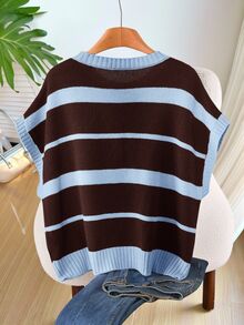 SHEIN CURVE+ 大尺碼秋冬保暖休閒 1960s 90s 針織上衣背心 2026 22W 校園學院風 棕色 - 彩色 - 查看 2