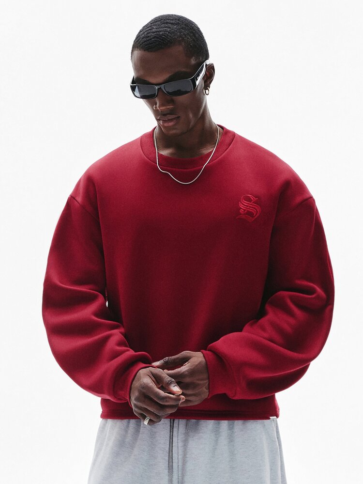 STYNVO Men's Letter Print Casual Streetwear Everyday College Graduation Long Sleeve Sweatshirt Date Night Boxing Dark Red Autumn - Red - View 2