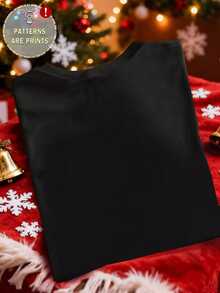 INAWLY [Printed Design] Santa Claus Faux Jewelry Print Round Neck T-Shirt, Christmas Gift - Black - View 3