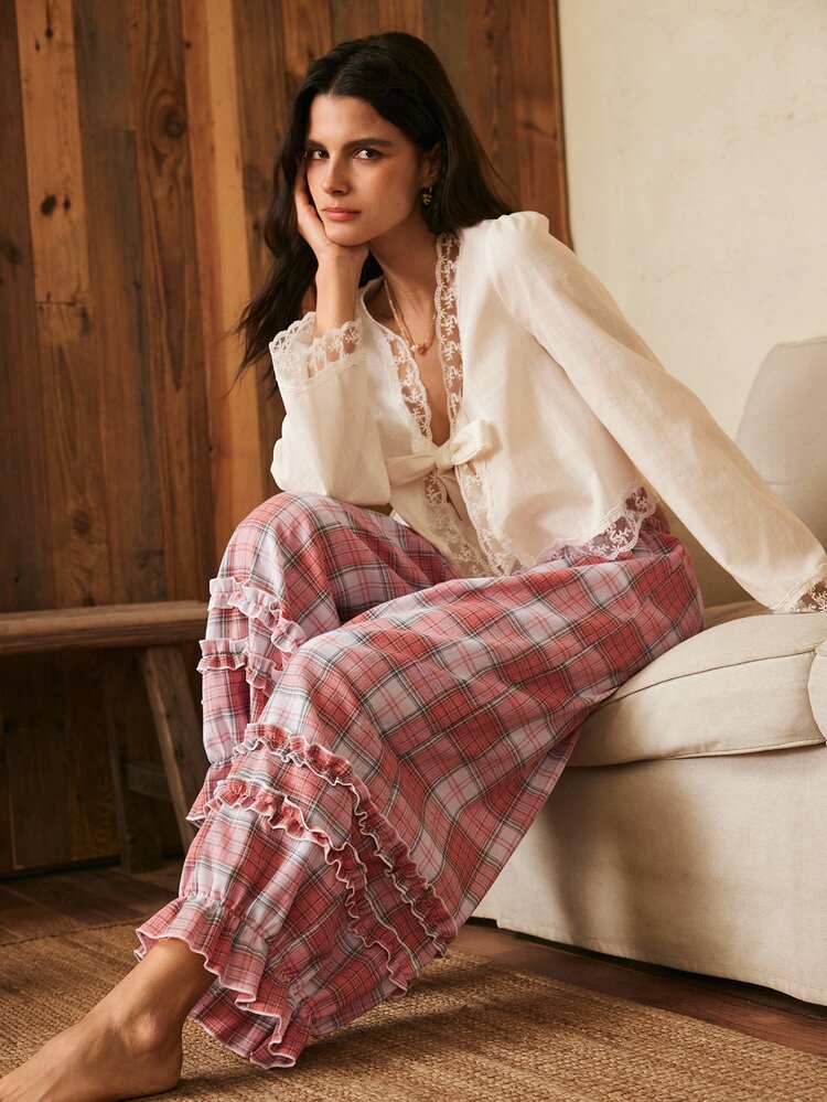 Lullawish Women's Bohemian Style Patterned Cotton Pajama Lantern Pants - Red - View 6