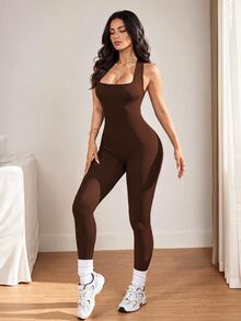 Easithlete Easithlete 女款性感交叉露背運動連身褲 - 咖啡棕 - 查看 5