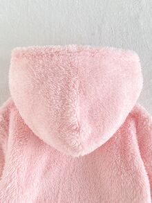 SHEIN Playful Pals 2件組幼兒女嬰連帽褲套裝 可愛粉紅紅聖誕老人貼布 毛茸茸長袖連帽加厚休閒裝 秋冬節日款 鬆緊腰毛絨 - 紅色 - 查看 11