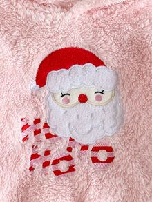 SHEIN Playful Pals 2件組幼兒女嬰連帽褲套裝 可愛粉紅紅聖誕老人貼布 毛茸茸長袖連帽加厚休閒裝 秋冬節日款 鬆緊腰毛絨 - 紅色 - 查看 10