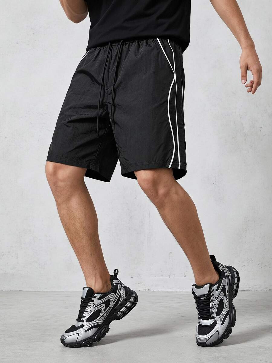 Sport MetroGents Men's Contrast Color Stripe Sports Shorts, Gym - Black - View 1