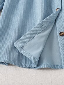 SHEIN Playful Pals 1件女嬰長袖洋裝，甜美藍色蝴蝶花卉刺繡，荷葉邊蝴蝶結彈性袖口，彼得潘領，正裝，生日秋季婚禮賓客可愛款 - 藍色 - 查看 8