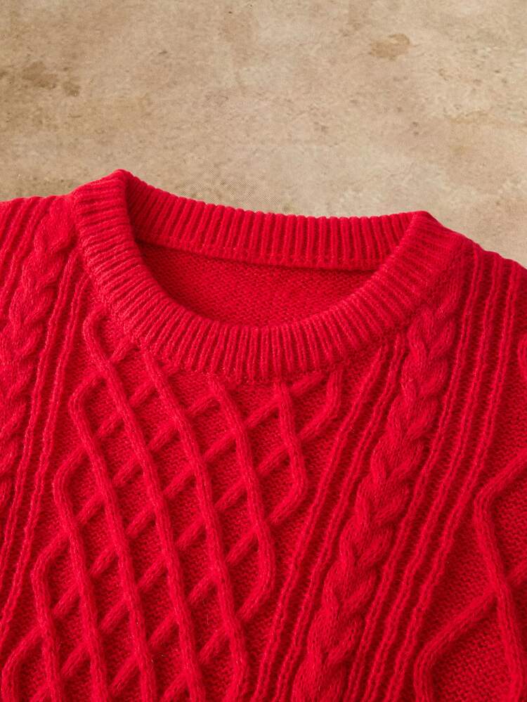 HIMLAND Fashion Men's Cable Knit Stand Collar Long Sleeve Versatile Sweater - Red - View 7
