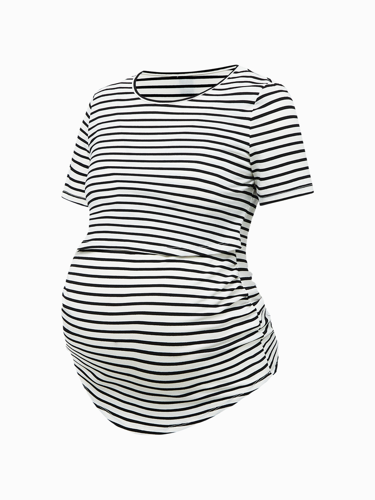 Modmama Maternity Summer Casual Nursing Clothes Round Neck Short Sleeve Slim Fit T-Shirt - Multicolor - View 6