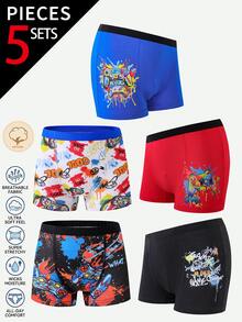 SHEIN 5pcs Boys All Season Cotton Comfortable Cute Colorful Multi-Pattern Game Console & Game Controller Print Boxer Briefs Autumn Winter - Multicolor - View 5