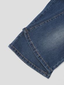 SHEIN Explorewe Y2K Streetwear Casual Fashion Versatile Washed Distressed Flared Stretch Denim Jeans For Teen Girls Prom Matric Ball Dinner Navy Blue Summer Summer - Medium Wash - View 6