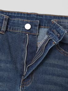SHEIN Explorewe Y2K Streetwear Casual Fashion Versatile Washed Distressed Flared Stretch Denim Jeans For Teen Girls Prom Matric Ball Dinner Navy Blue Summer Summer - Medium Wash - View 7