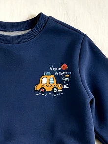 Young Boys Car Graphic Checkerboard Crewneck Fleece Sweatshirt And Sweatpants 2 Pieces Fall Outfit Set - Multicolor - View 5