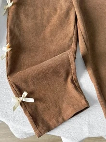 SHEIN 女童卡其色長褲休閒日常百搭街頭風返校萬聖節 - 卡其色 - 查看 5