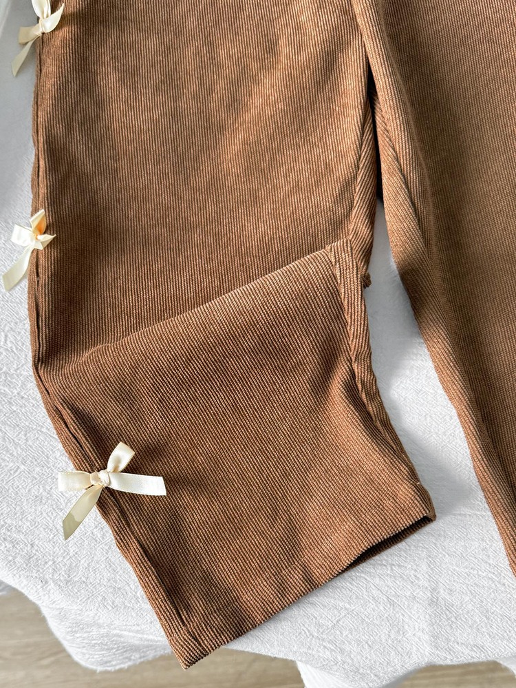 SHEIN Young Girl Young Girl Kids Young Girl Young Girls Young Girl Khaki Color Long Pants Casual Daily Versatile Streetwear Back To School Halloween - Khaki - View 5