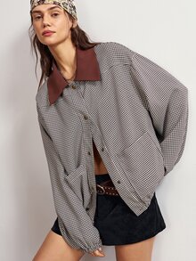 Bohemela Women's Plaid Long Sleeve Single-Breasted Casual Pocket Loose Regular Fit Jacket - Multicolor - View 3