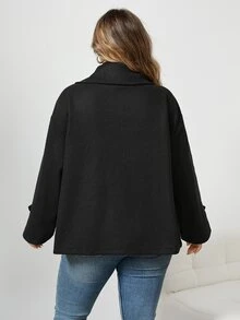 SHEIN CURVE+ Plus Size Solid Color Short Wool Jacket, Autumn/Winter Fall - Black - View 2