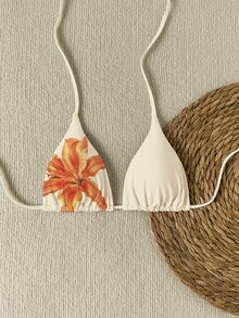 SHEIN Swim Top de Maiô Bikini Sexy para Mulheres com Estampa Floral de Férias de Primavera - Multicolorido - Visão 4