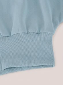 SHEIN Tween Girls Fall Outfits 2pcs/Set Round Neck Brushed White Floral Gray Waist Pull-On Pullover - Baby Blue - View 5