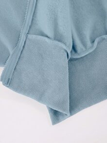 SHEIN Tween Girls Fall Outfits 2pcs/Set Round Neck Brushed White Floral Gray Waist Pull-On Pullover - Baby Blue - View 4