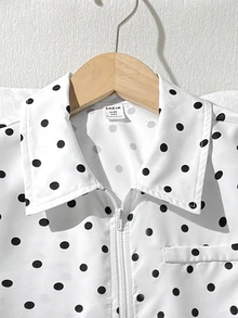SHEIN 青少年女孩秋冬波點白色長袖夾克休閒日常街頭風 - 白色 - 查看 8