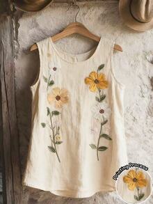 EMERY ROSE [Printed Design] Plus Size Women Summer Casual Vacation Printed Sleeveless Shirt - Multicolor - View 1