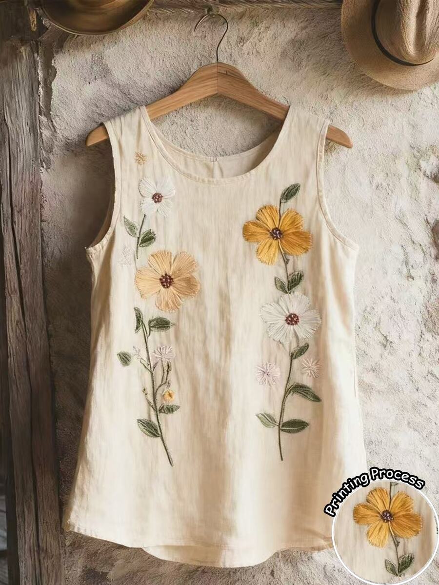 EMERY ROSE [Printed Design] Plus Size Women Summer Casual Vacation Printed Sleeveless Shirt - Multicolor - View 1