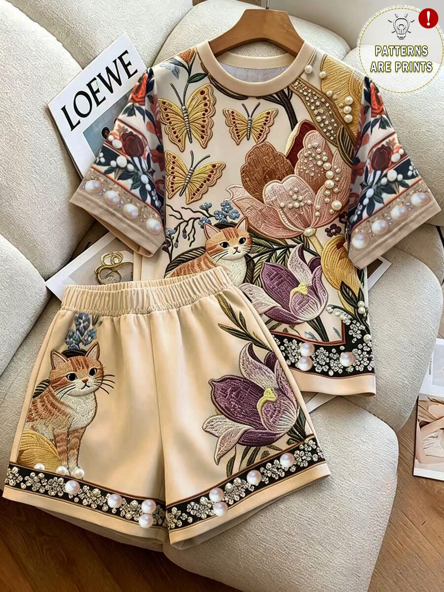 Resyla [Printed Design] Women's Printed Casual 2 Pieces Set, New Versatile Outfit - Multicolor - View 1